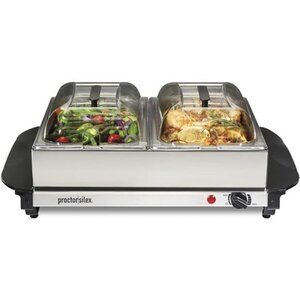 Buffet Server & Food Warmer, Adjustable Heat, Two 2.5 Quart Oven-Safe Dish Set